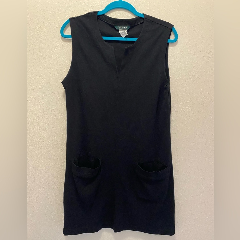Ralph Lauren Sleeveless V-Neck Front Pockets Sheath Dress Black